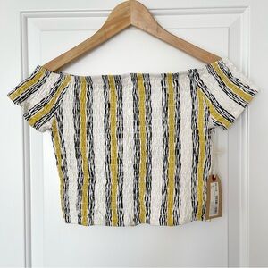 NWT Harlow yellow stripe isla shirred top, off shoulder smocked crop, large